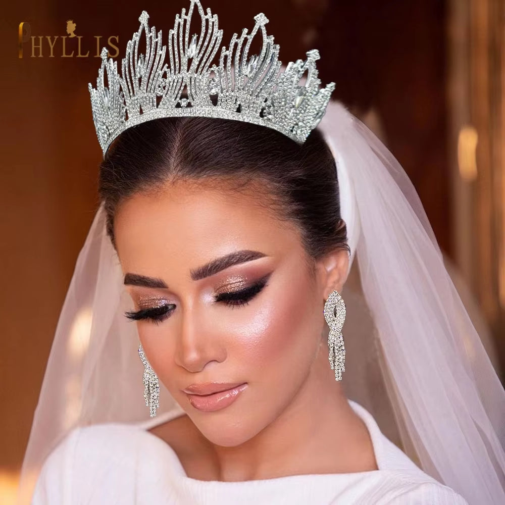 A247 Luxury Bridal Headwear Rhinestone Tiara Pageant Brithday Crowns Wedding Headpiece Alloy Women Earring Necklace Jewelry Sets