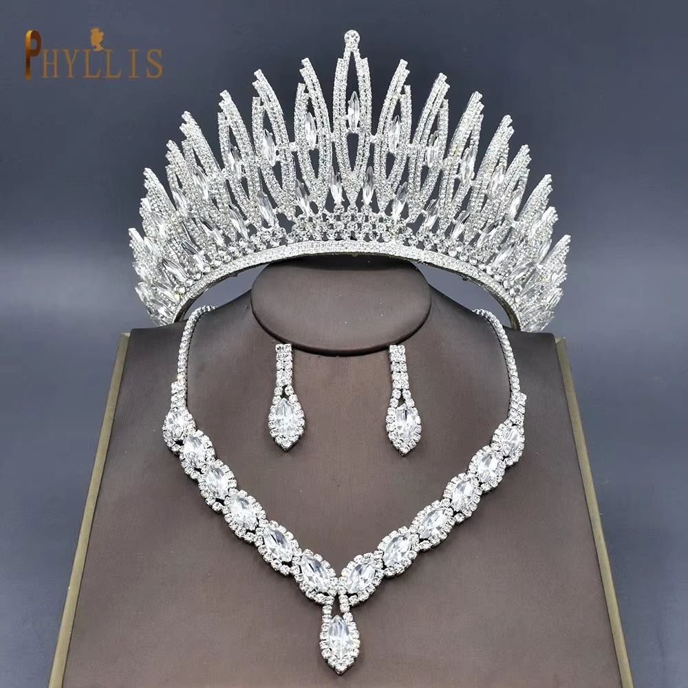 A247 Luxury Bridal Headwear Rhinestone Tiara Pageant Brithday Crowns Wedding Headpiece Alloy Women Earring Necklace Jewelry Sets