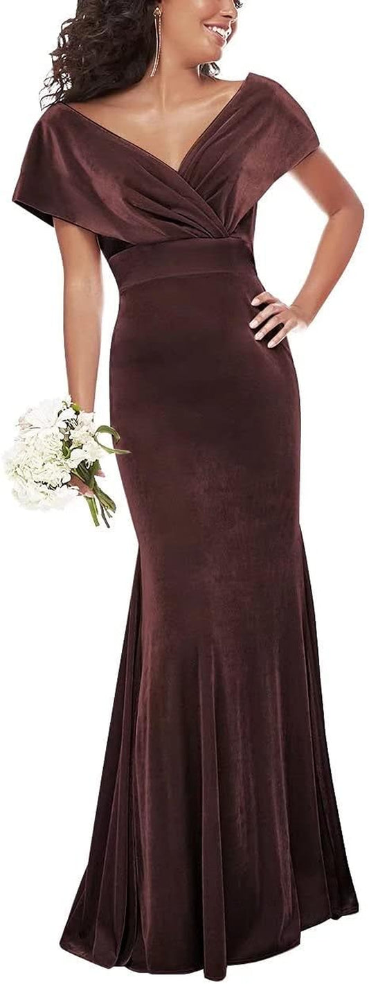 Elegant V-Neck Velvet Bridesmaid Dresses - Mermaid Evening Gowns for Formal Occasions