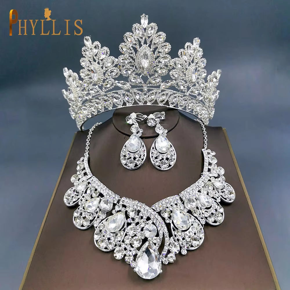 A247 Luxury Bridal Headwear Rhinestone Tiara Pageant Brithday Crowns Wedding Headpiece Alloy Women Earring Necklace Jewelry Sets