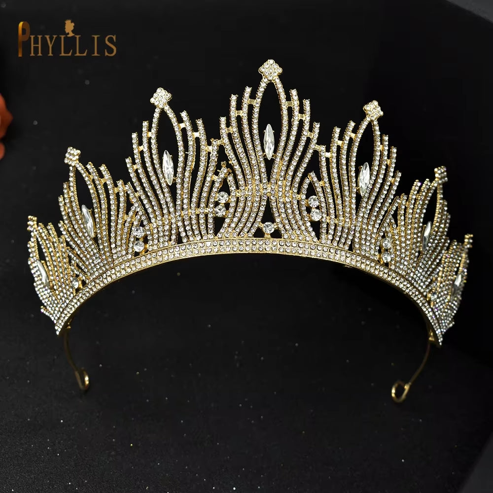 A247 Luxury Bridal Headwear Rhinestone Tiara Pageant Brithday Crowns Wedding Headpiece Alloy Women Earring Necklace Jewelry Sets