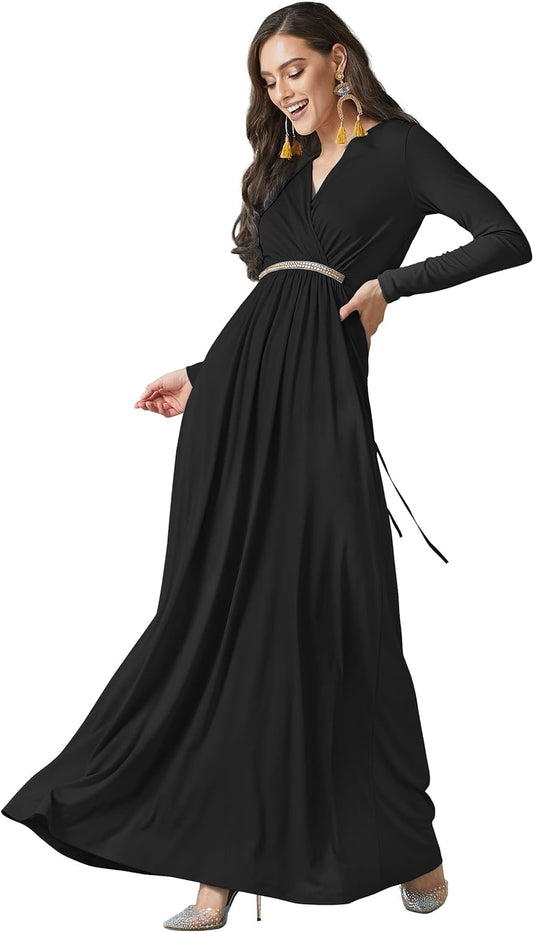 Elegant V-Neck Flowy Sleeve Kaftan Gowns for Formal Winter Occasions