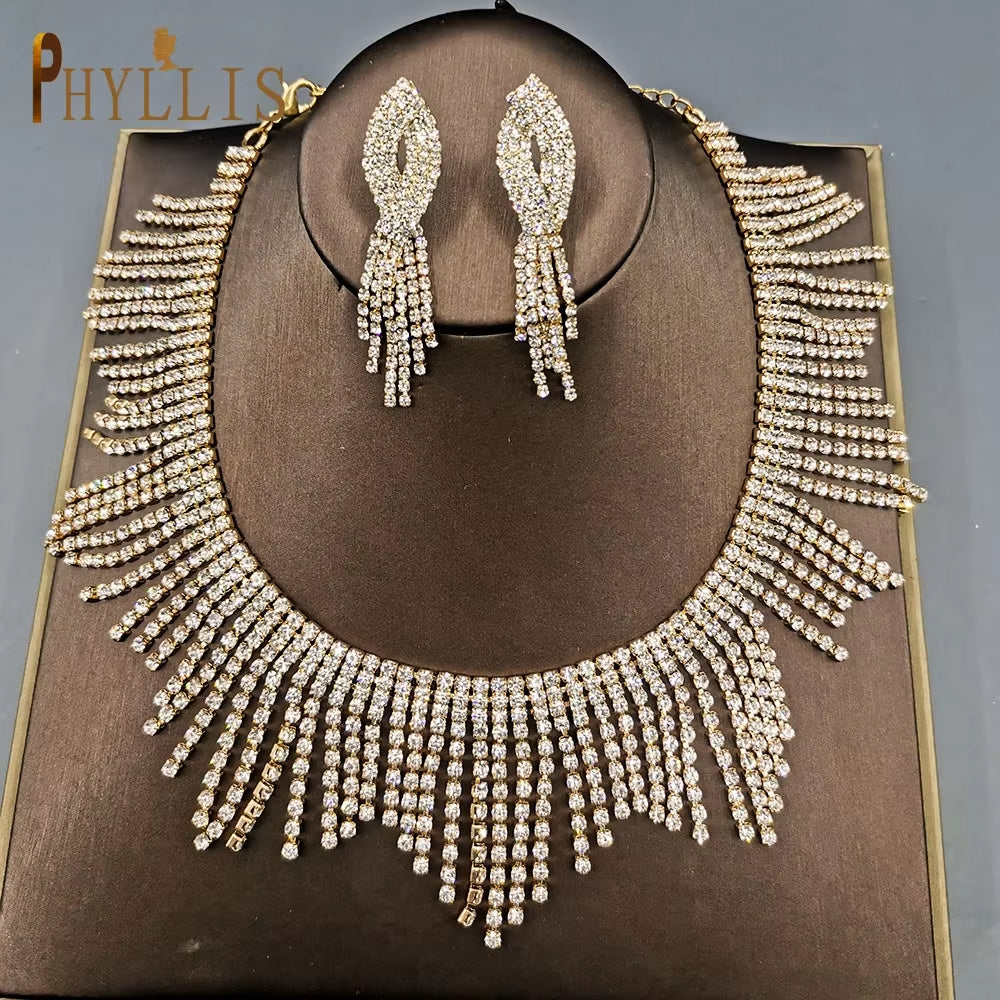 A247 Luxury Bridal Headwear Rhinestone Tiara Pageant Brithday Crowns Wedding Headpiece Alloy Women Earring Necklace Jewelry Sets