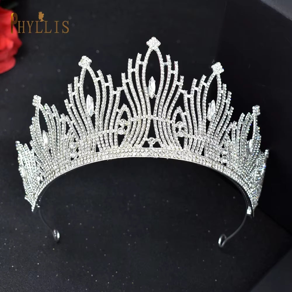 A247 Luxury Bridal Headwear Rhinestone Tiara Pageant Brithday Crowns Wedding Headpiece Alloy Women Earring Necklace Jewelry Sets