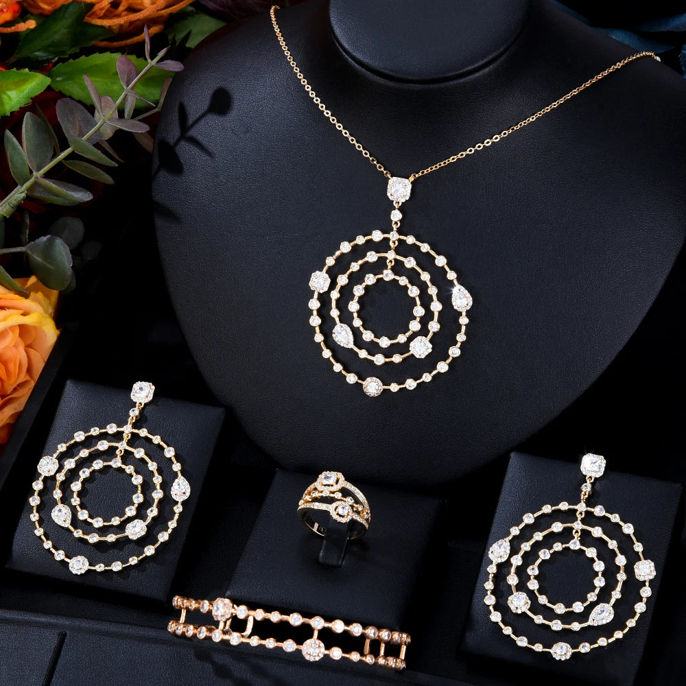 Lucky Circle Necklace Jewelry for Women Wedding Party Full Cubic Zircon Dubai Bridal Jewelry Gift