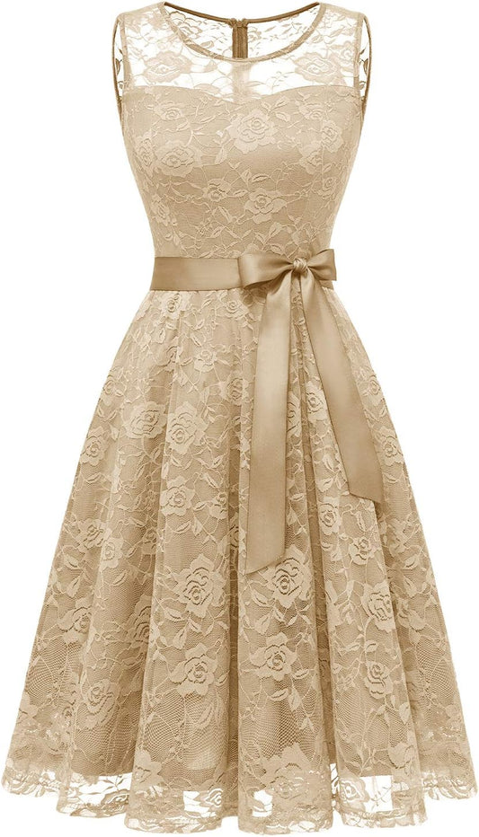 Floral Lace Short Bridesmaid Dress featuring a Sheer Neckline for Women