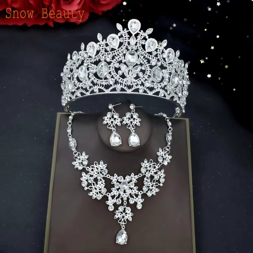 A247 Luxury Bridal Headwear Rhinestone Tiara Pageant Brithday Crowns Wedding Headpiece Alloy Women Earring Necklace Jewelry Sets