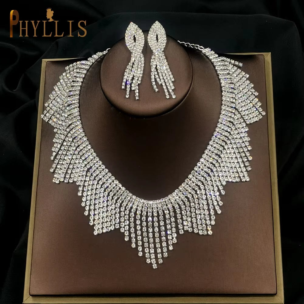 A247 Luxury Bridal Headwear Rhinestone Tiara Pageant Brithday Crowns Wedding Headpiece Alloy Women Earring Necklace Jewelry Sets