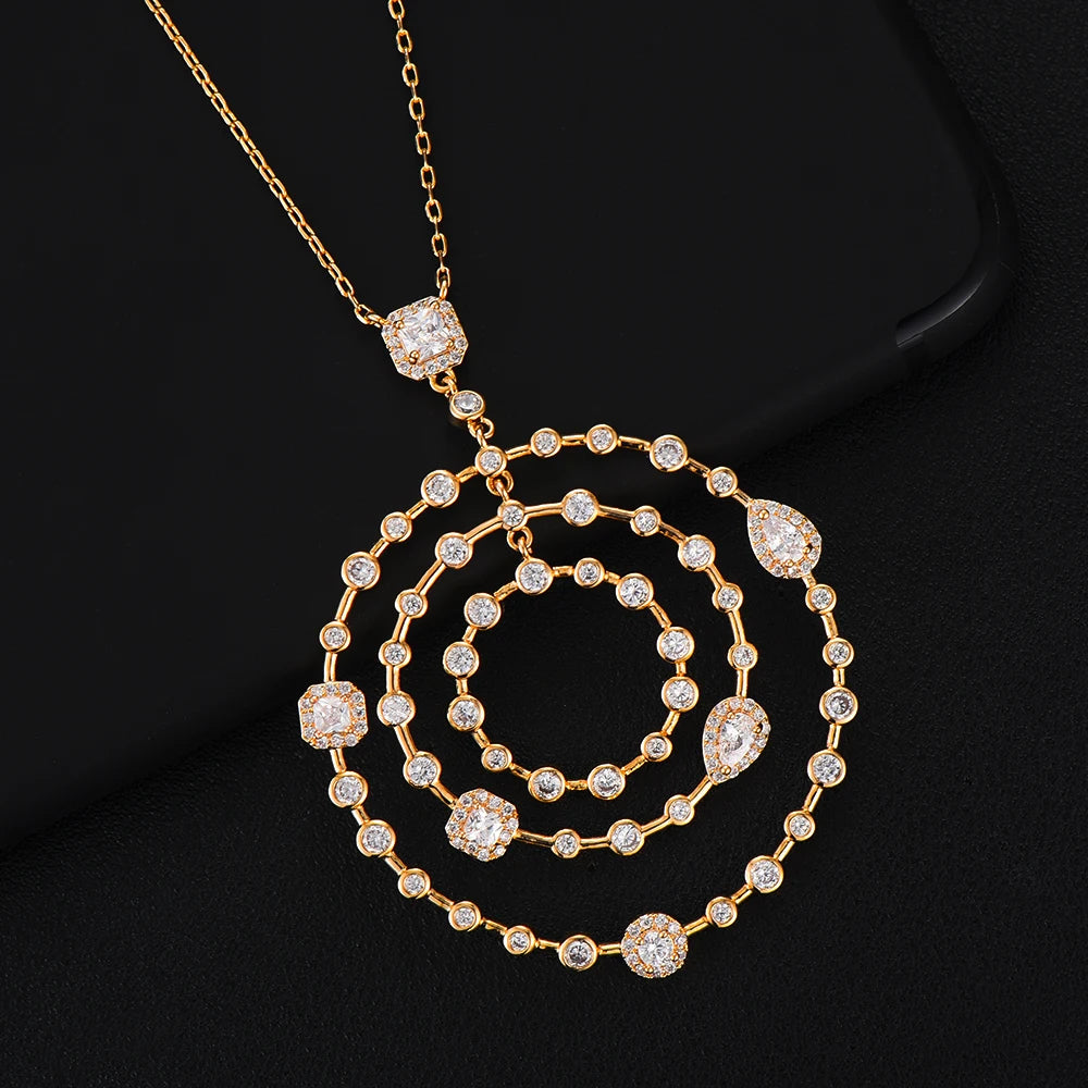 Lucky Circle Necklace Jewelry for Women Wedding Party Full Cubic Zircon Dubai Bridal Jewelry Gift