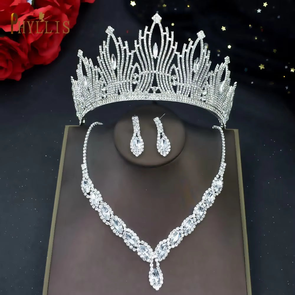 A247 Luxury Bridal Headwear Rhinestone Tiara Pageant Brithday Crowns Wedding Headpiece Alloy Women Earring Necklace Jewelry Sets