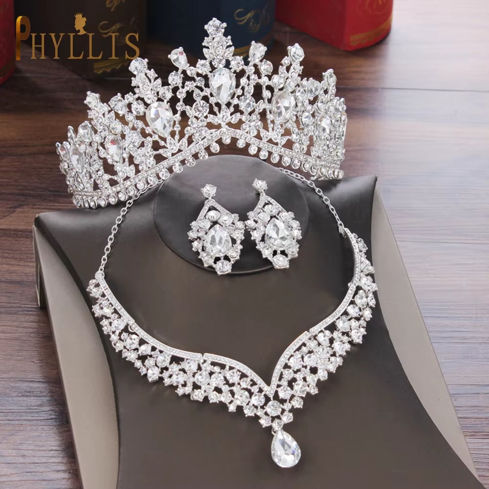 A247 Luxury Bridal Headwear Rhinestone Tiara Pageant Brithday Crowns Wedding Headpiece Alloy Women Earring Necklace Jewelry Sets