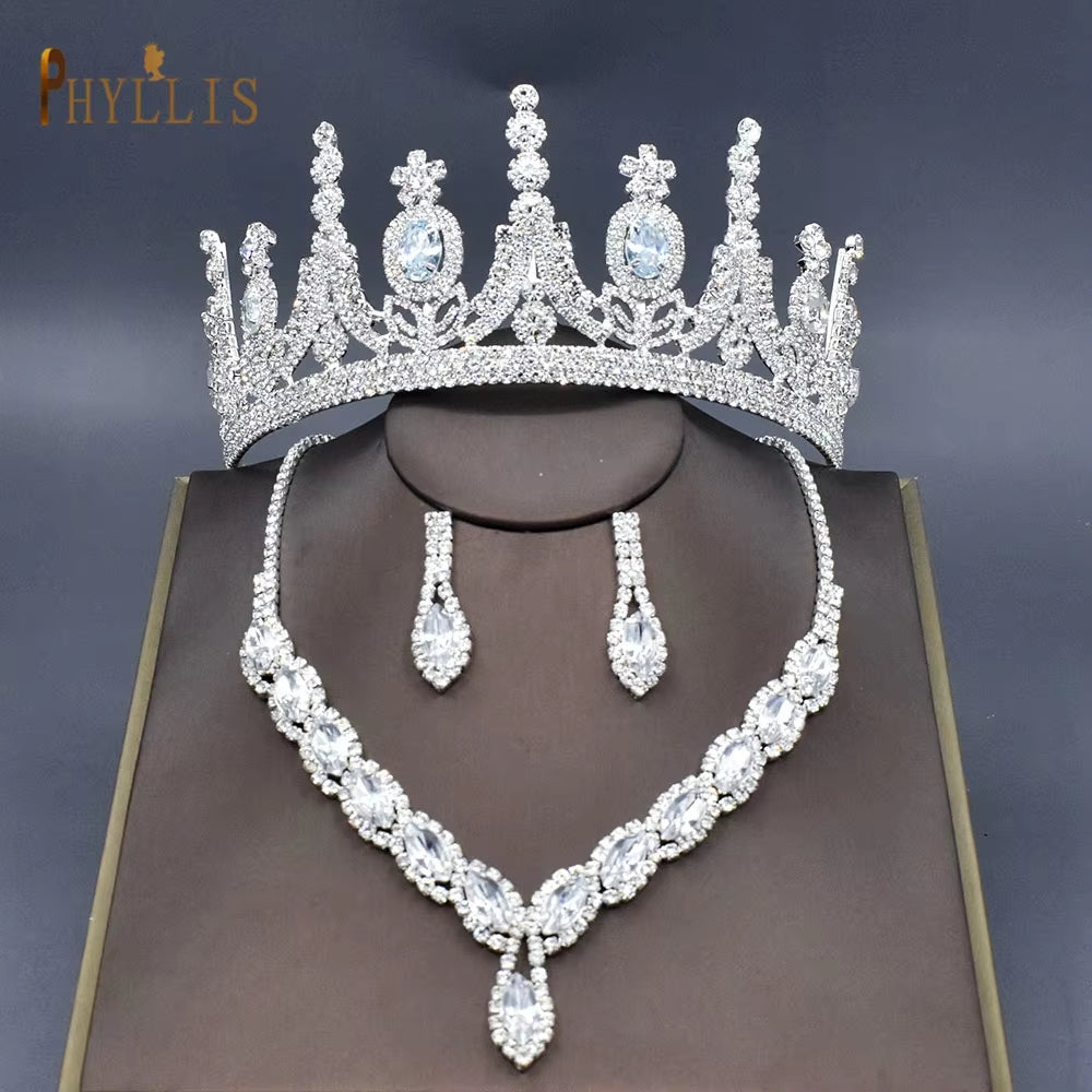 A247 Luxury Bridal Headwear Rhinestone Tiara Pageant Brithday Crowns Wedding Headpiece Alloy Women Earring Necklace Jewelry Sets