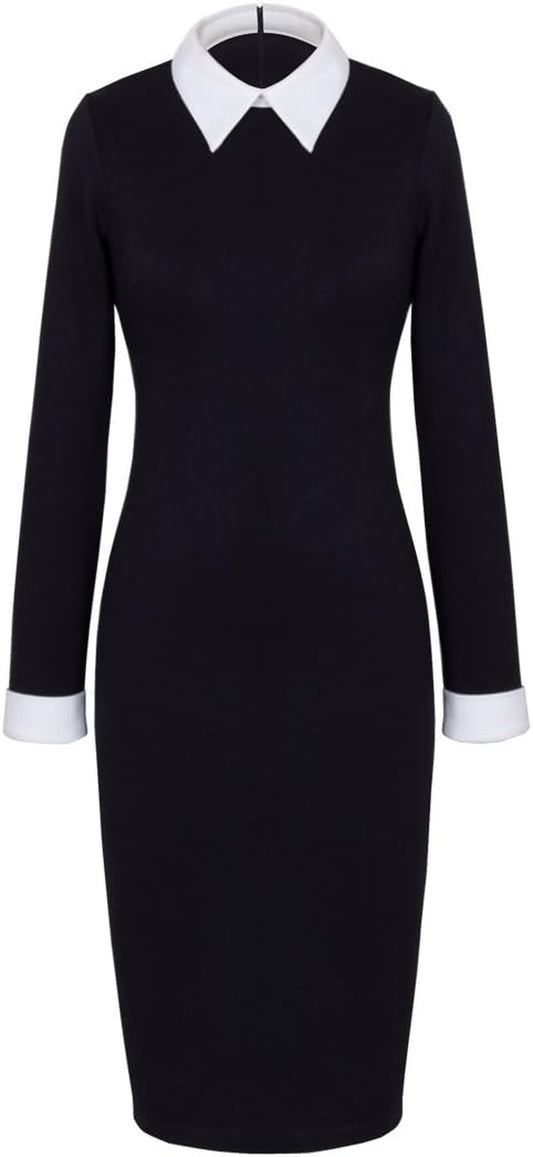 Women's Celebrity-Inspired Business Bodycon Dresses with Turn-Down Collar