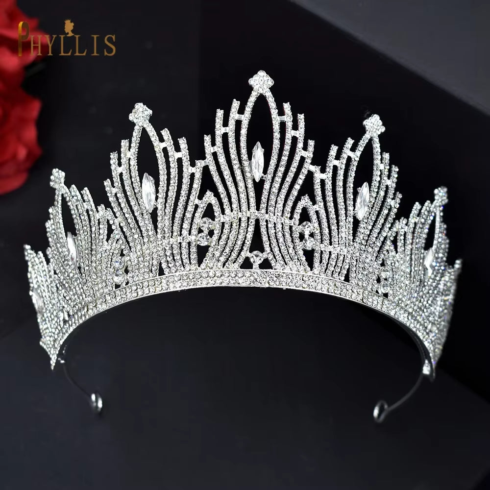 A247 Luxury Bridal Headwear Rhinestone Tiara Pageant Brithday Crowns Wedding Headpiece Alloy Women Earring Necklace Jewelry Sets