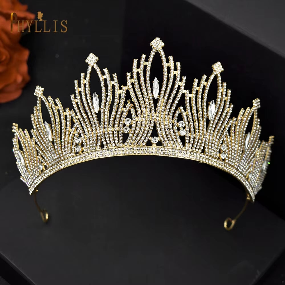 A247 Luxury Bridal Headwear Rhinestone Tiara Pageant Brithday Crowns Wedding Headpiece Alloy Women Earring Necklace Jewelry Sets