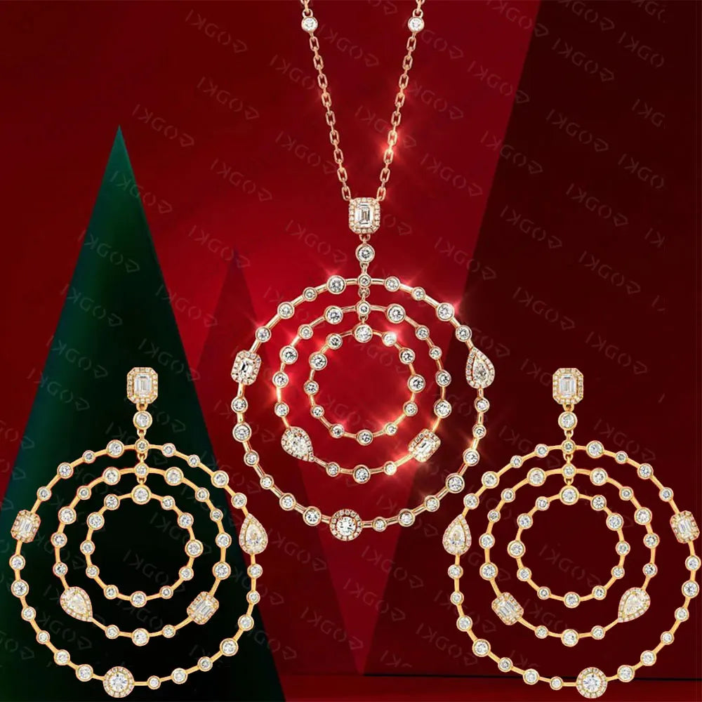 Lucky Circle Necklace Jewelry for Women Wedding Party Full Cubic Zircon Dubai Bridal Jewelry Gift