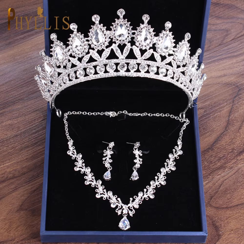 A247 Luxury Bridal Headwear Rhinestone Tiara Pageant Brithday Crowns Wedding Headpiece Alloy Women Earring Necklace Jewelry Sets